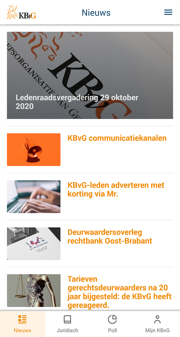 De KBvG-app voor de leden - Scherm 1