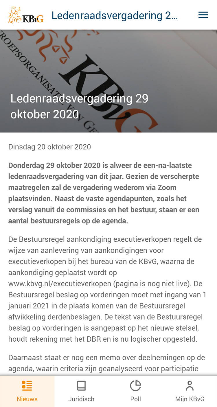 De KBvG-app voor de leden - Scherm 2