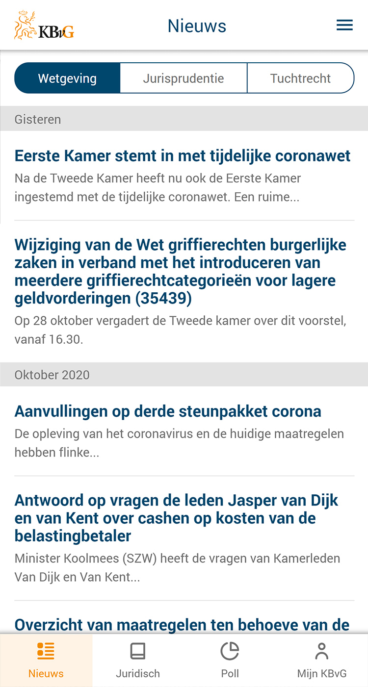 De KBvG-app voor de leden - Scherm 3