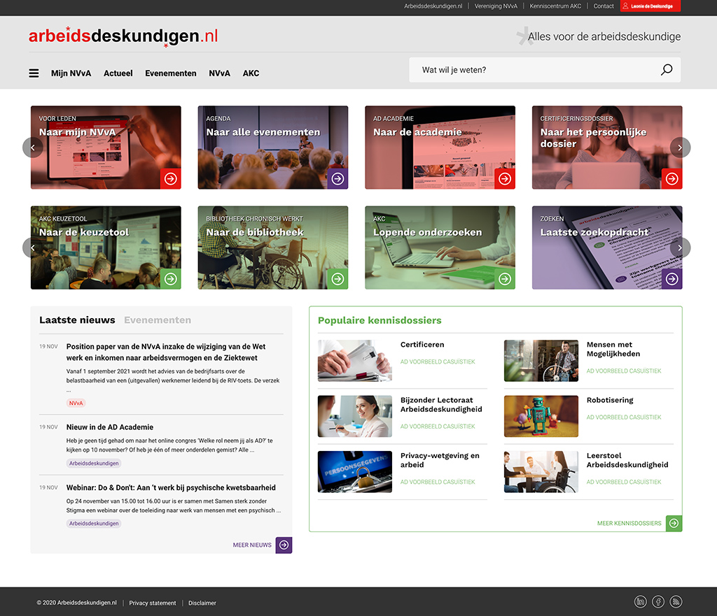 Corporate website en community - Scherm 1