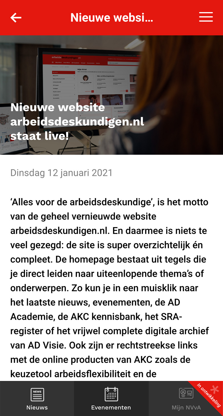 De NVvA app voor de leden - Scherm 2