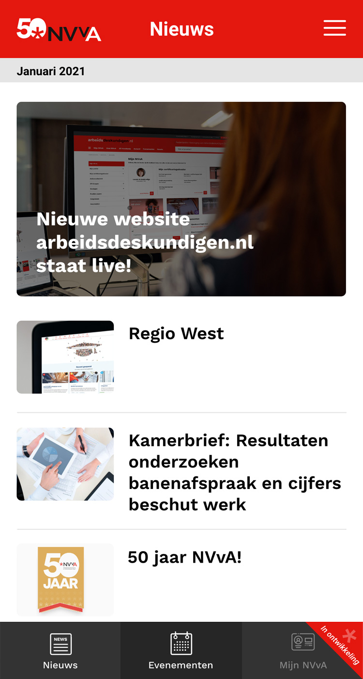 De NVvA app voor de leden - Scherm 1