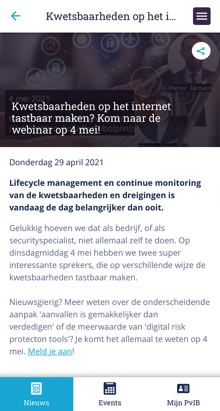 De PvIB app voor de leden - Scherm 3